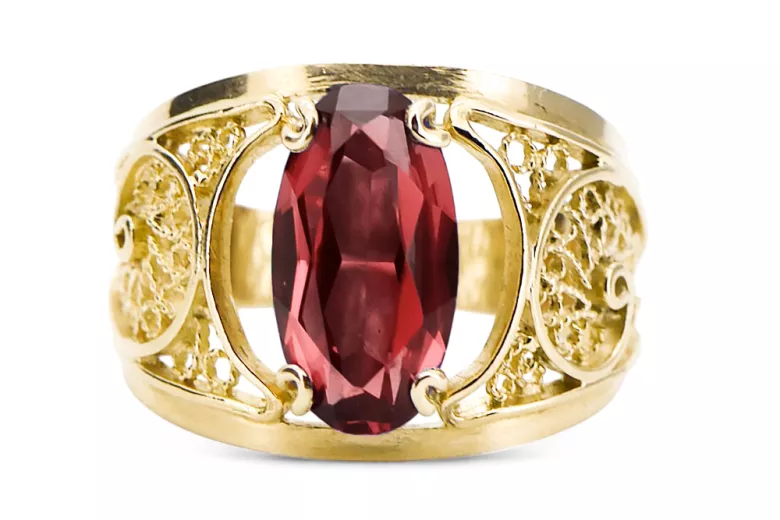 Oro amarillo de 14 quilates Rubí Anillo Estilo vintage vrc057y